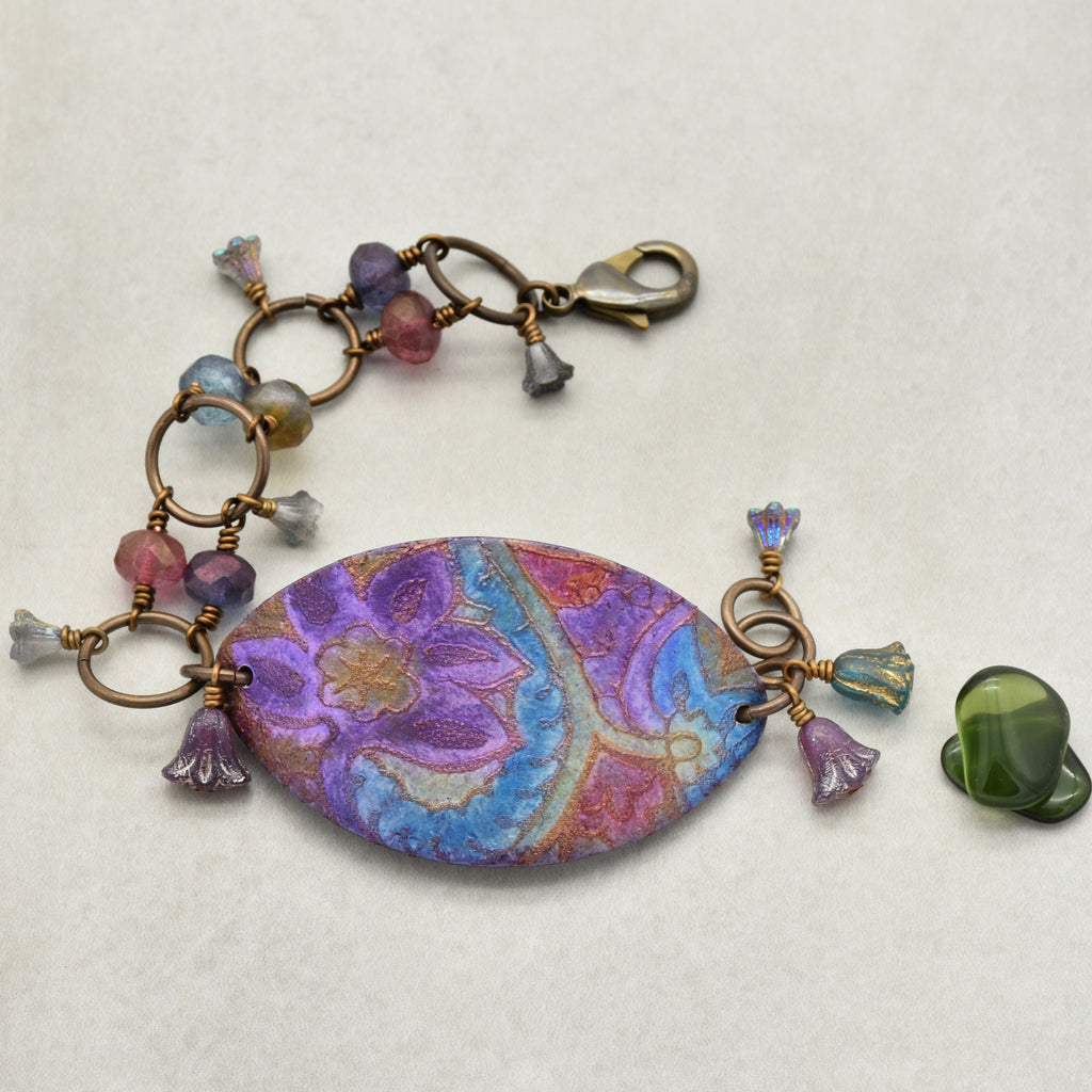 So Boho Handmade Beaded Bracelet with Artisan Polymer Clay Cuff focal and Czech Glass