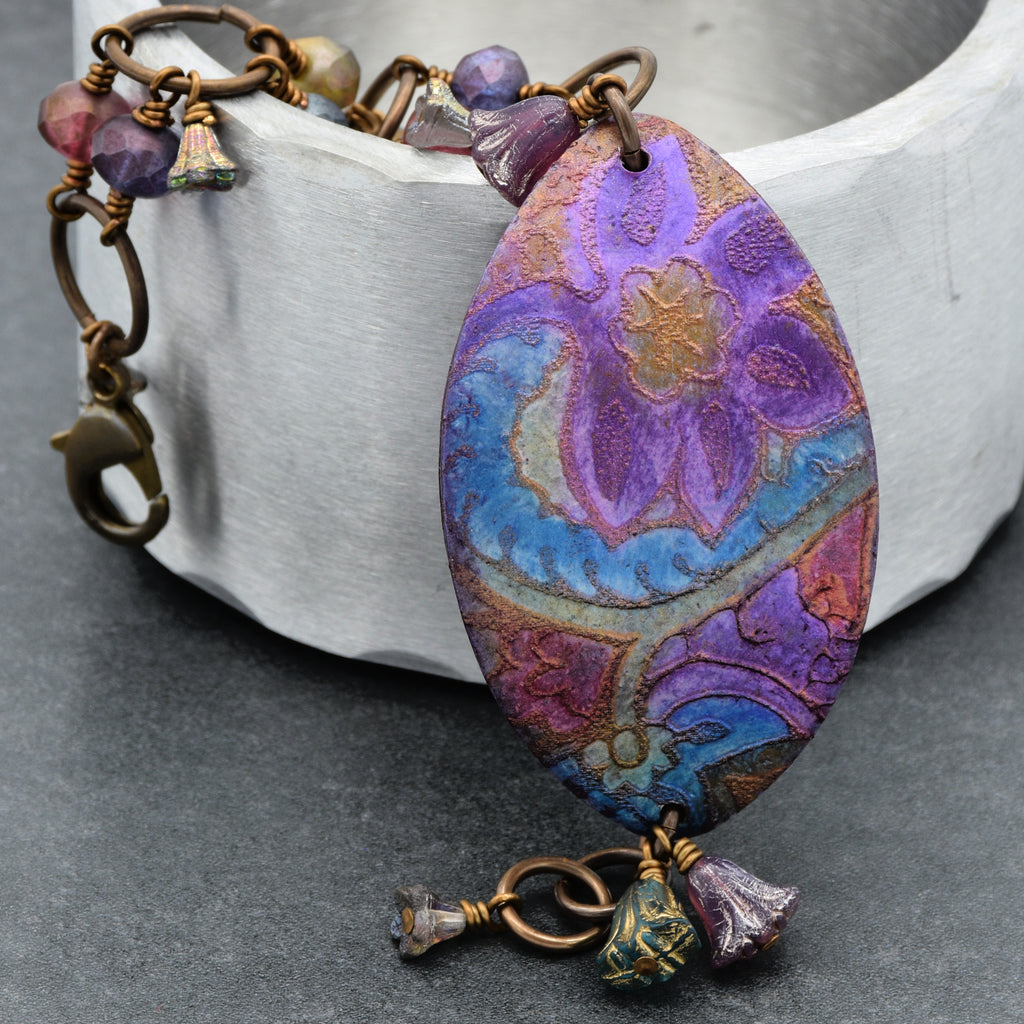 So Boho Handmade Beaded Bracelet with Artisan Polymer Clay Cuff focal and Czech Glass