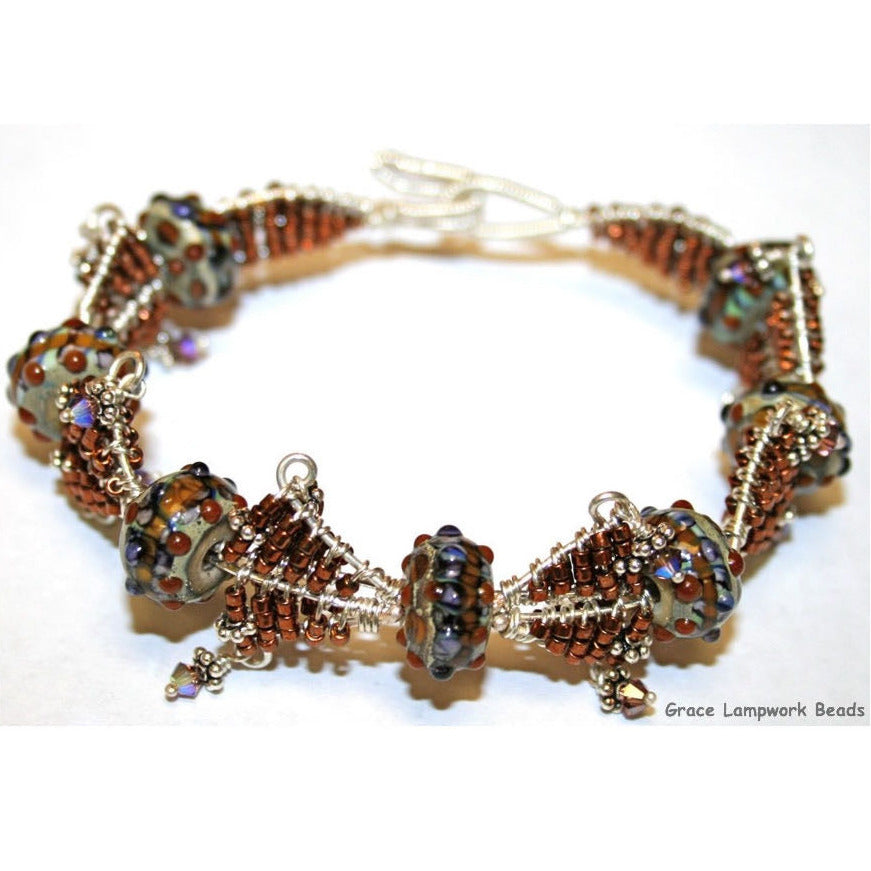 Finished Bracelet with Pepper Spice Rondelle Beads | Artisan Lampwork Beads | Ruby Acorn