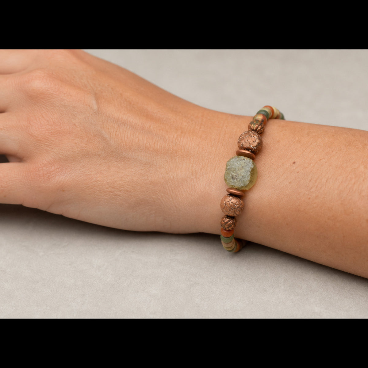 Ancient Roman Glass Bracelet - Artisan Ceramic, Indonesian Glass & Antique Copper