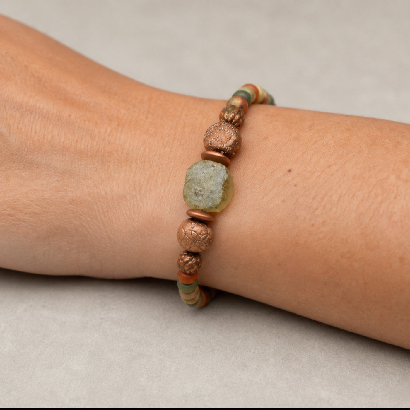 Ancient Roman Glass Bracelet - Artisan Ceramic, Indonesian Glass & Antique Copper