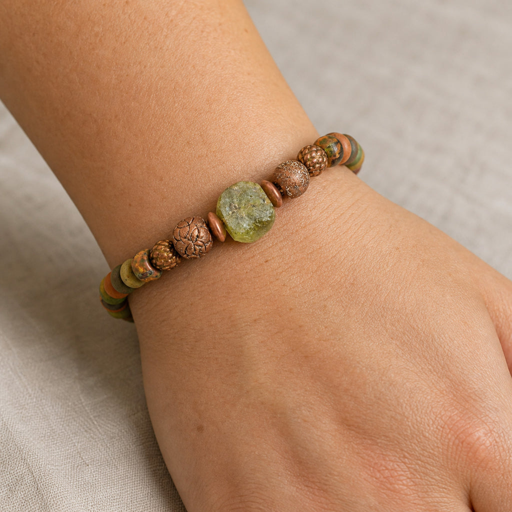 Ancient Roman Glass Bracelet - Artisan Ceramic, Indonesian Glass & Antique Copper