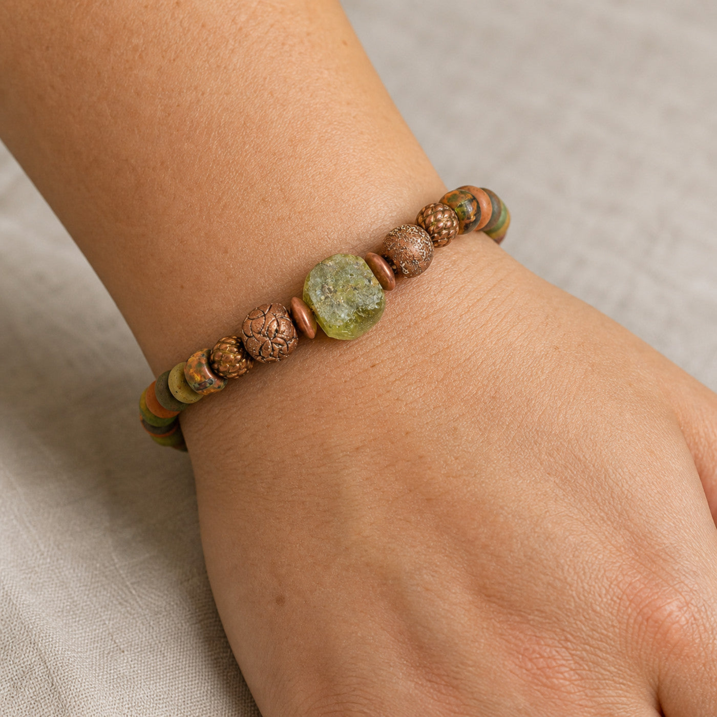 Ancient Roman Glass Bracelet - Artisan Ceramic, Indonesian Glass & Antique Copper