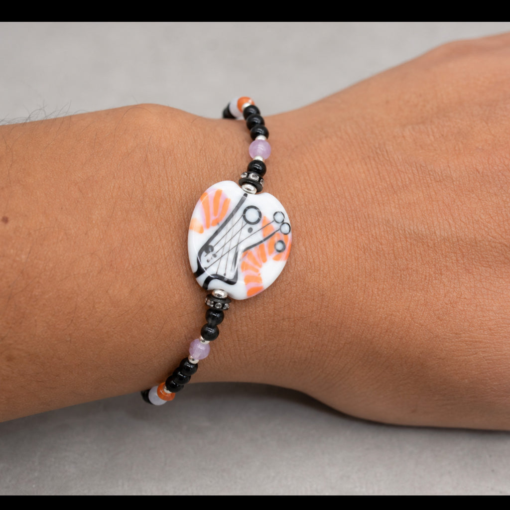 Modern Glam Black & White Bracelet - Sterling Silver, Lampwork Glass