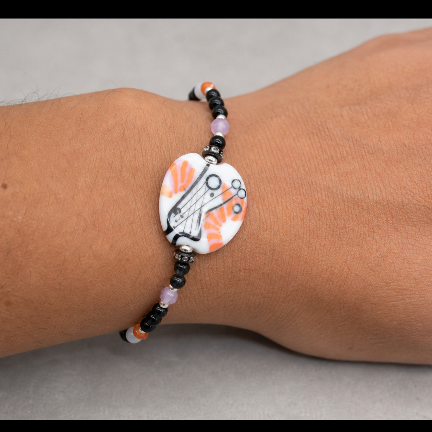 Modern Glam Black & White Bracelet - Sterling Silver, Lampwork Glass