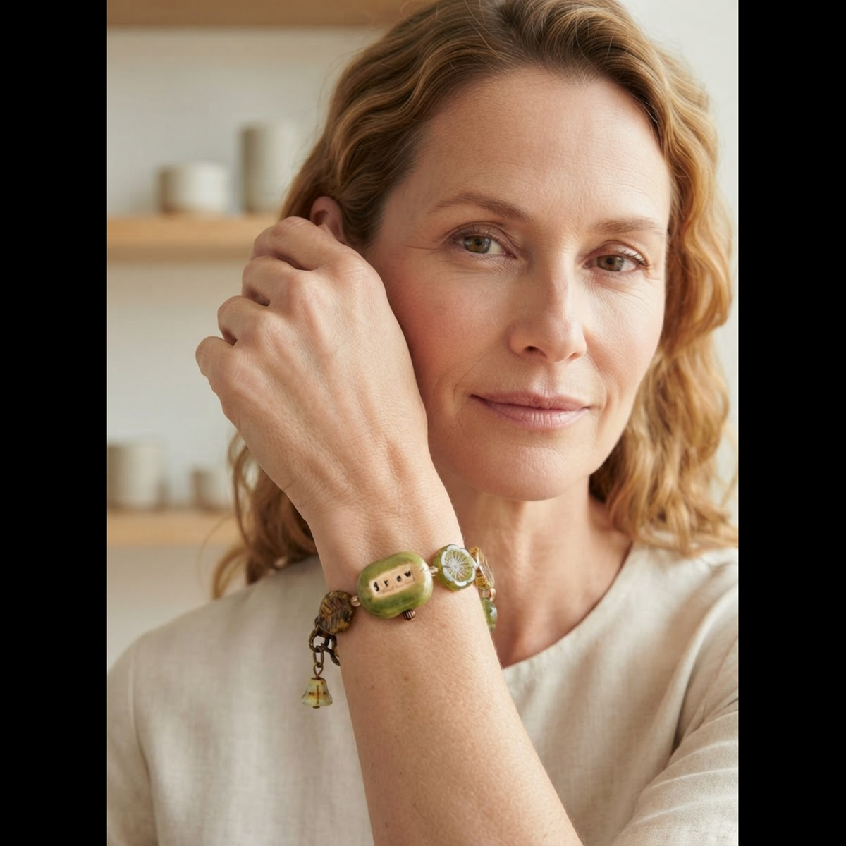Grow Love Bracelet - Artisan Green Ceramic & Czech Glass