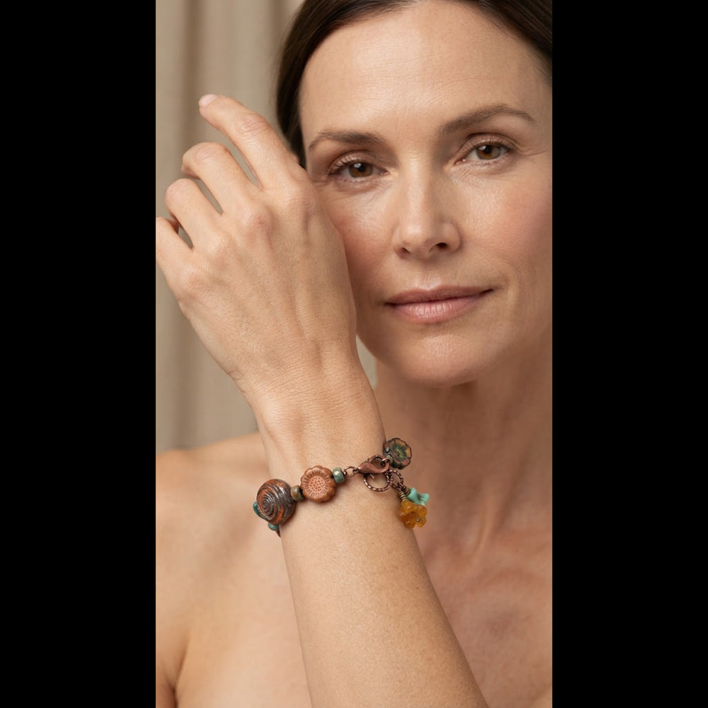 Indian Summer Sky Bracelet - Artisan Ceramic and Czech Glass