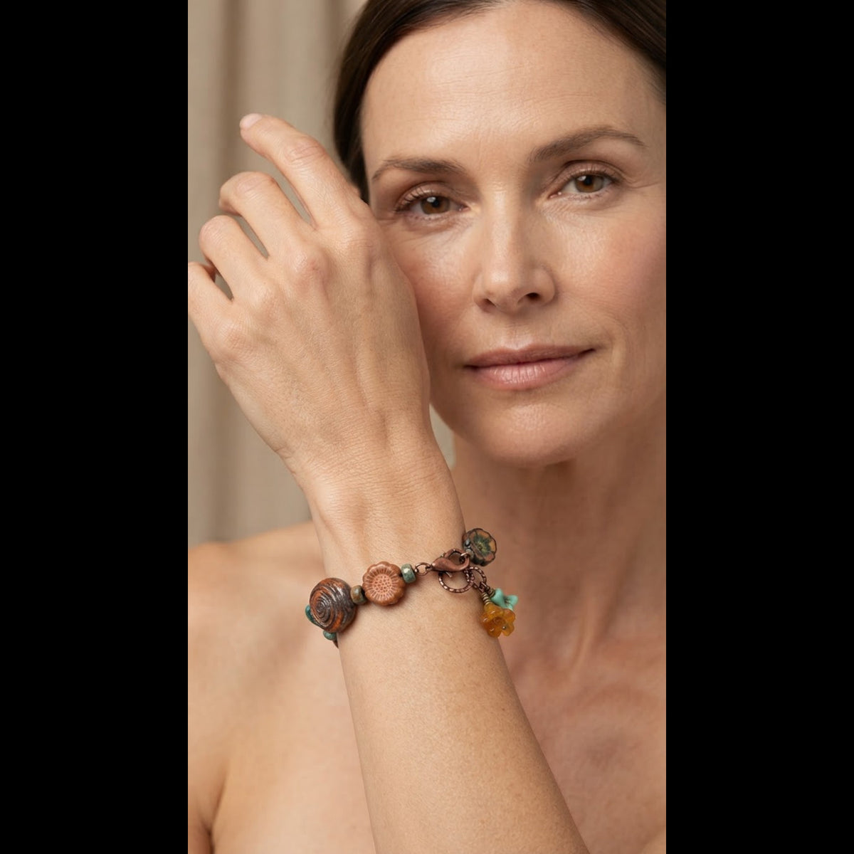 Indian Summer Sky Bracelet - Artisan Ceramic and Czech Glass