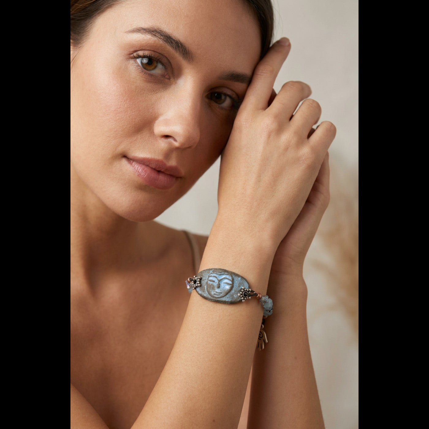 Luna Goddess Aquamarine Bracelet - Artisan Ceramic & Aquamarine