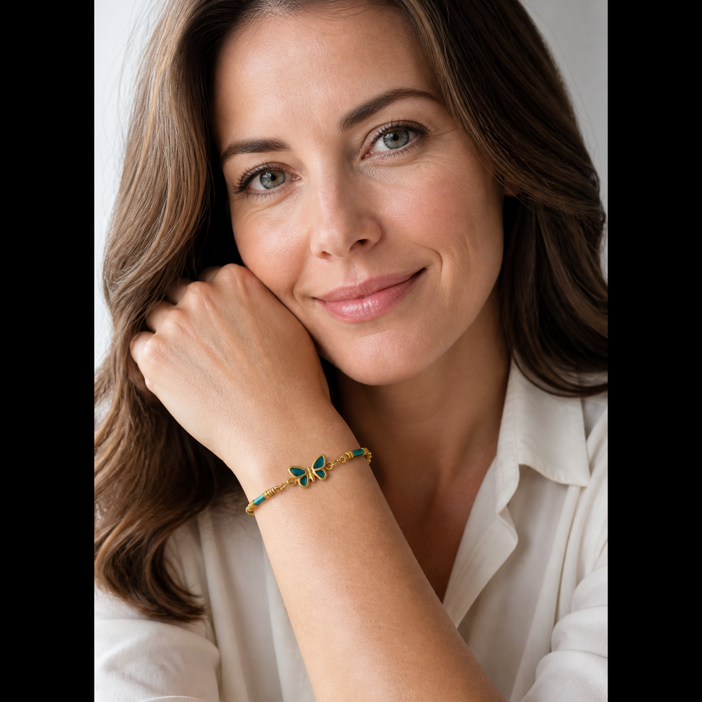 Mariposa Bracelet - 24K Gold Plated Aqua Butterfly | Adjustable | Made with Love