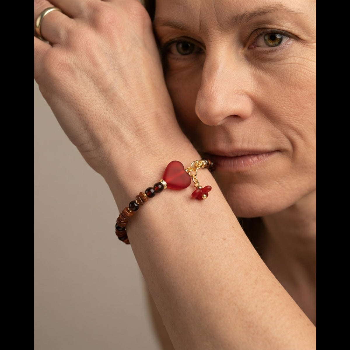 Queen of Hearts Bracelet - Red Czech Glass and Gold