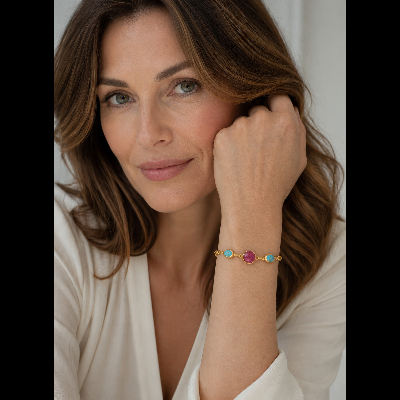 Ruby Red and Turquoise Bracelet - Handmade Artisan Jewelry