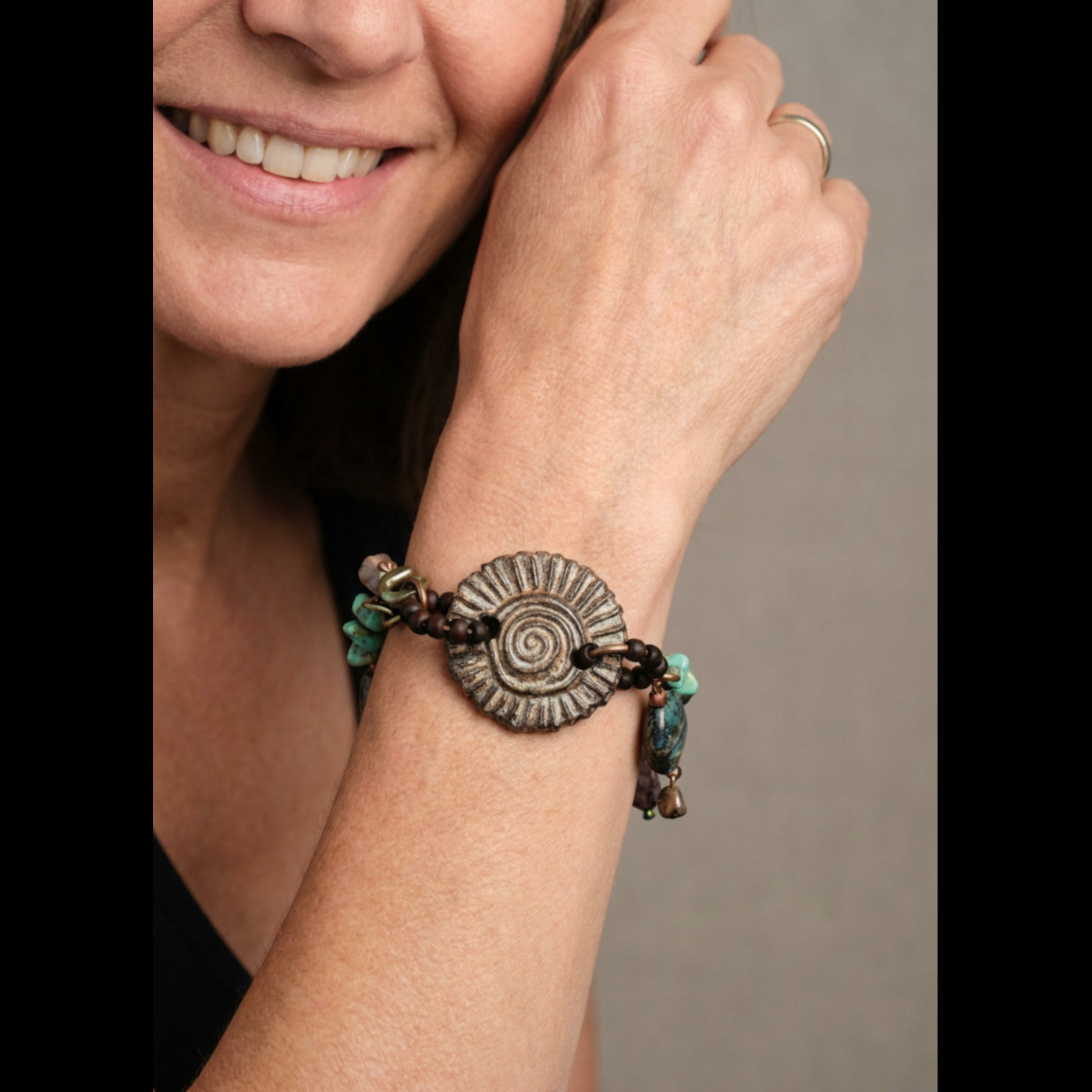 Rustic Charm Bracelet - Earth Tones, Artisan Ceramic and Natural Stone