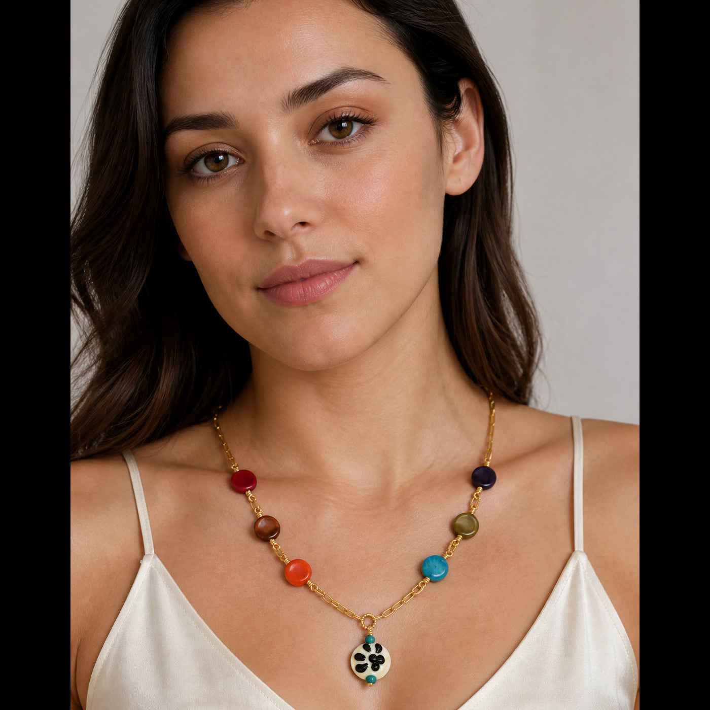 Forever Friend Necklace - Artisan Lampwork Glass, Tagua Nuts and Gold Chain