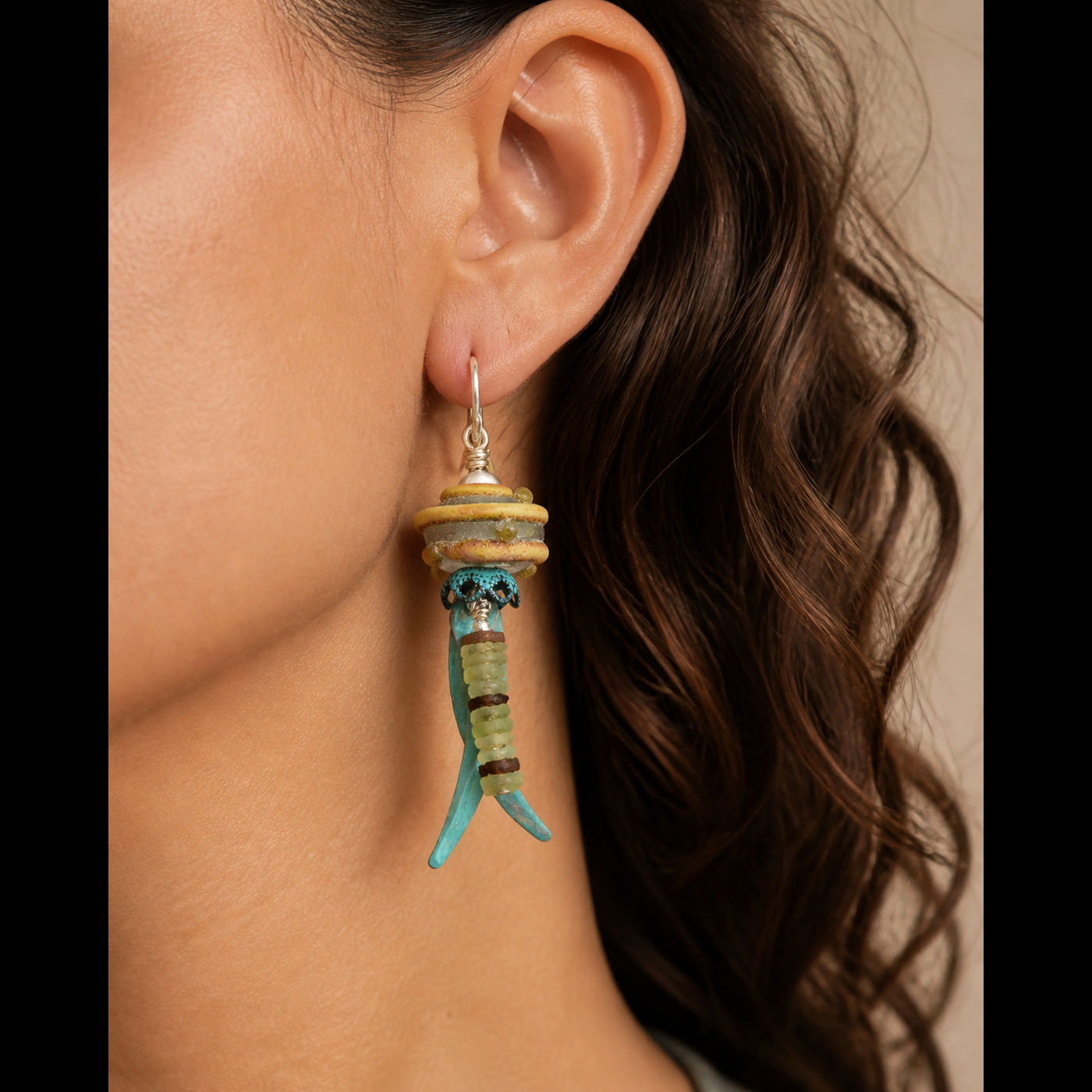 Ancient Roman Glass Earrings - Artisan Lampwork Glass, Verdigris & Sterling Silver