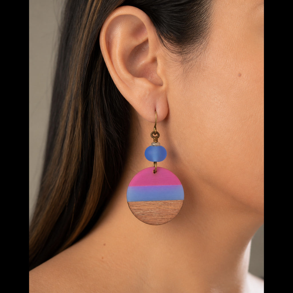 Beach Skies Handmade Earrings - Artisan Lampwork Glass & Wood Resin