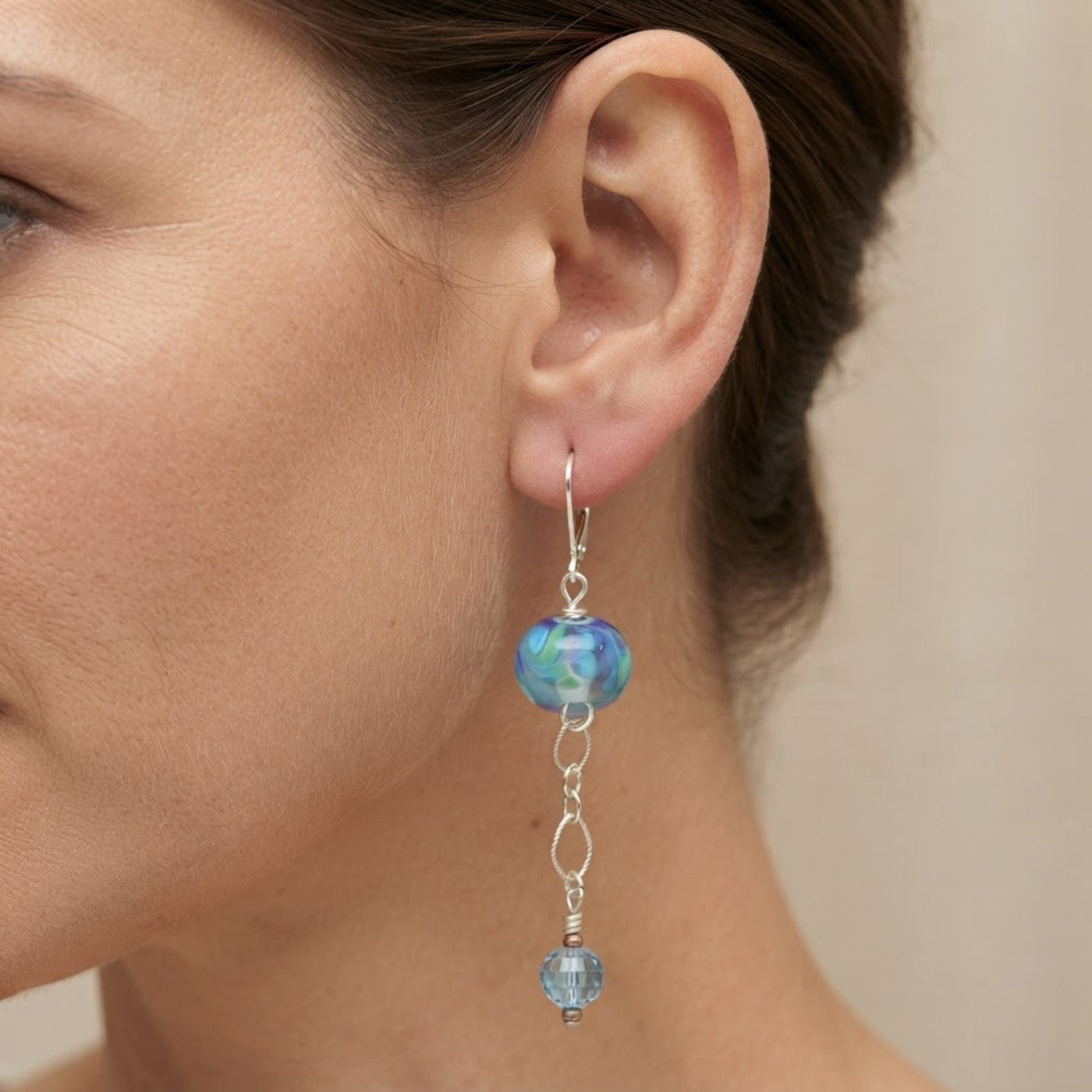 Baby Blue Topaz Earrings - Artisan Glass & Sterling Silver