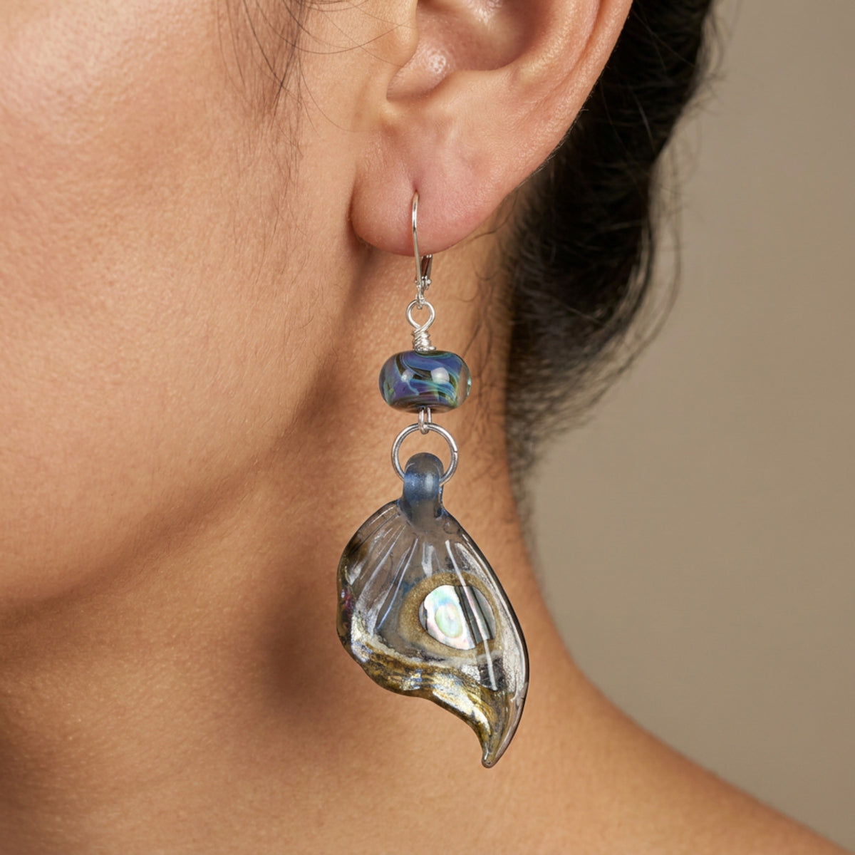 Butterfly Wing Earrings - Artisan Lampwork Glass & Sterling Silver