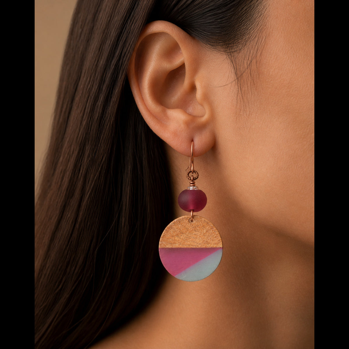 Cranberry Twist Earrings - Artisan Lampwork Glass & Wood Resin
