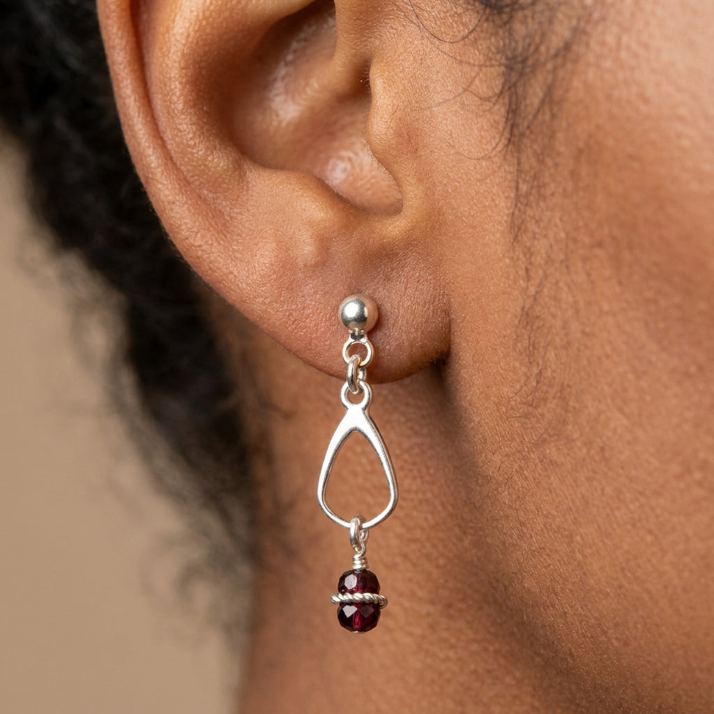 Garnet Drops Earrings - Handmade with Rhodolite Garnet and Sterling Silver