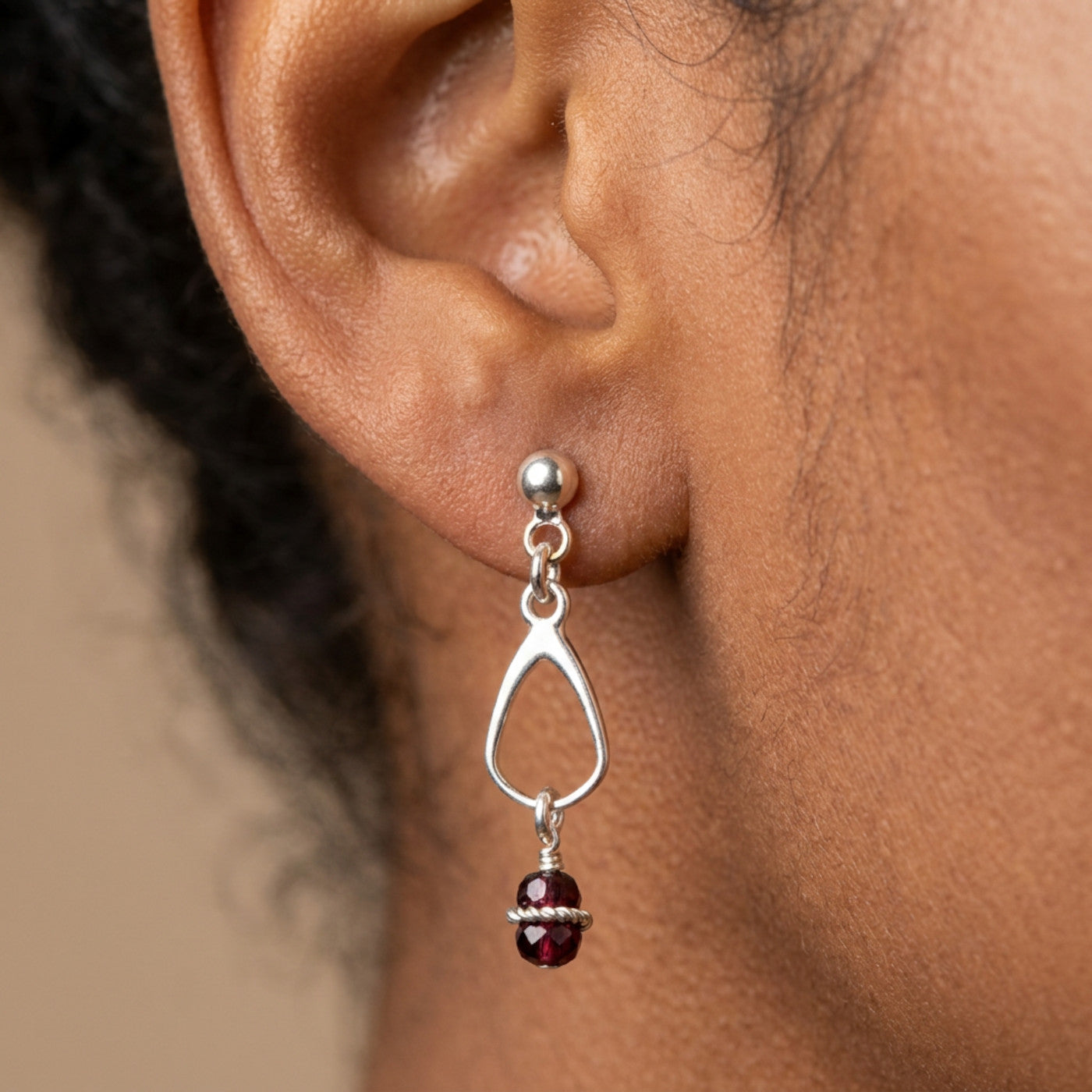Garnet Drops Earrings - Handmade with Rhodolite Garnet and Sterling Silver