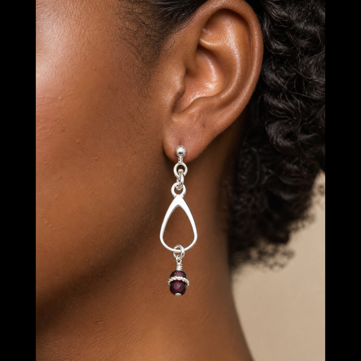 Garnet Drops Earrings - Handmade with Rhodolite Garnet and Sterling Silver