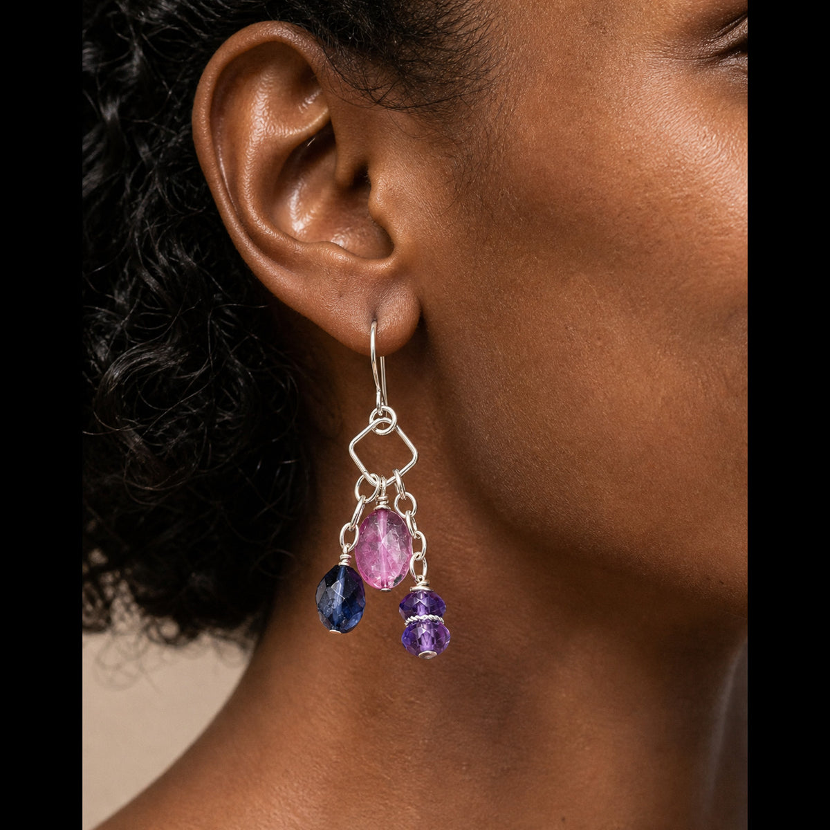 Encantada Earrings - Pink Quartz, Amethyst & Iolite