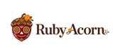 Ruby Acorn logo featuring a decorative acorn with a sugar skull face and orange flowers on a white background.