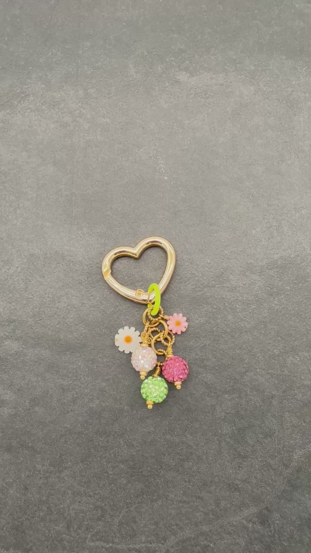 Pastel Beaded Handbag Charm - 18K Gold Plated Heart Clasp & Pave Beads | Handmade Jewelry | Ruby Acorn