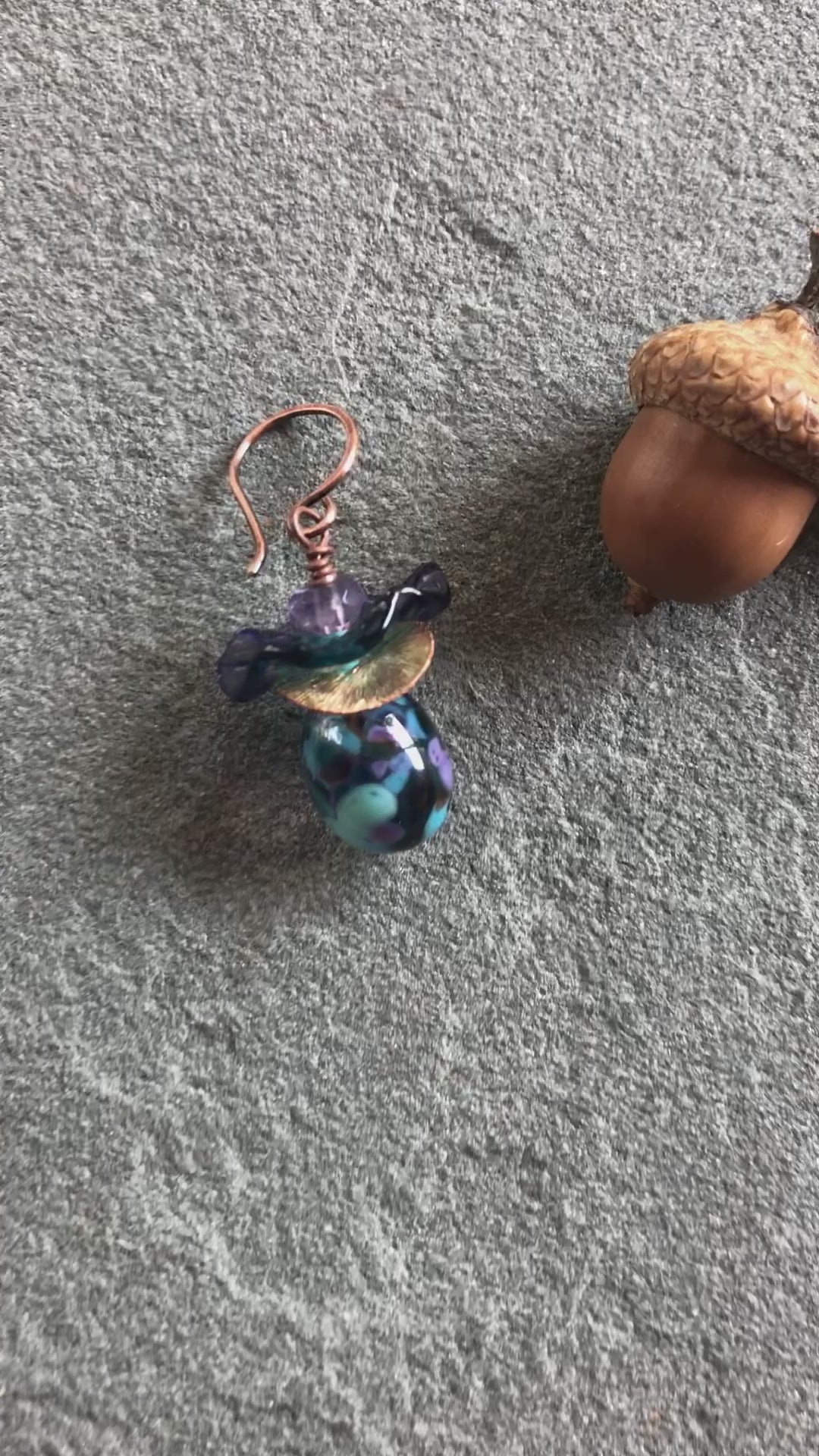 Indigo Ruffles Handmade Dangle Earrings, Artisan Lampwork Glass, Purple Amethyst