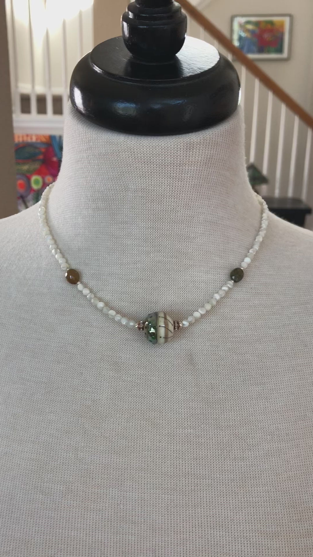 Jacinthe Handmade Beaded Necklace. Artisan Lampwork Glass, Mother of Pearl and Sterling Silver