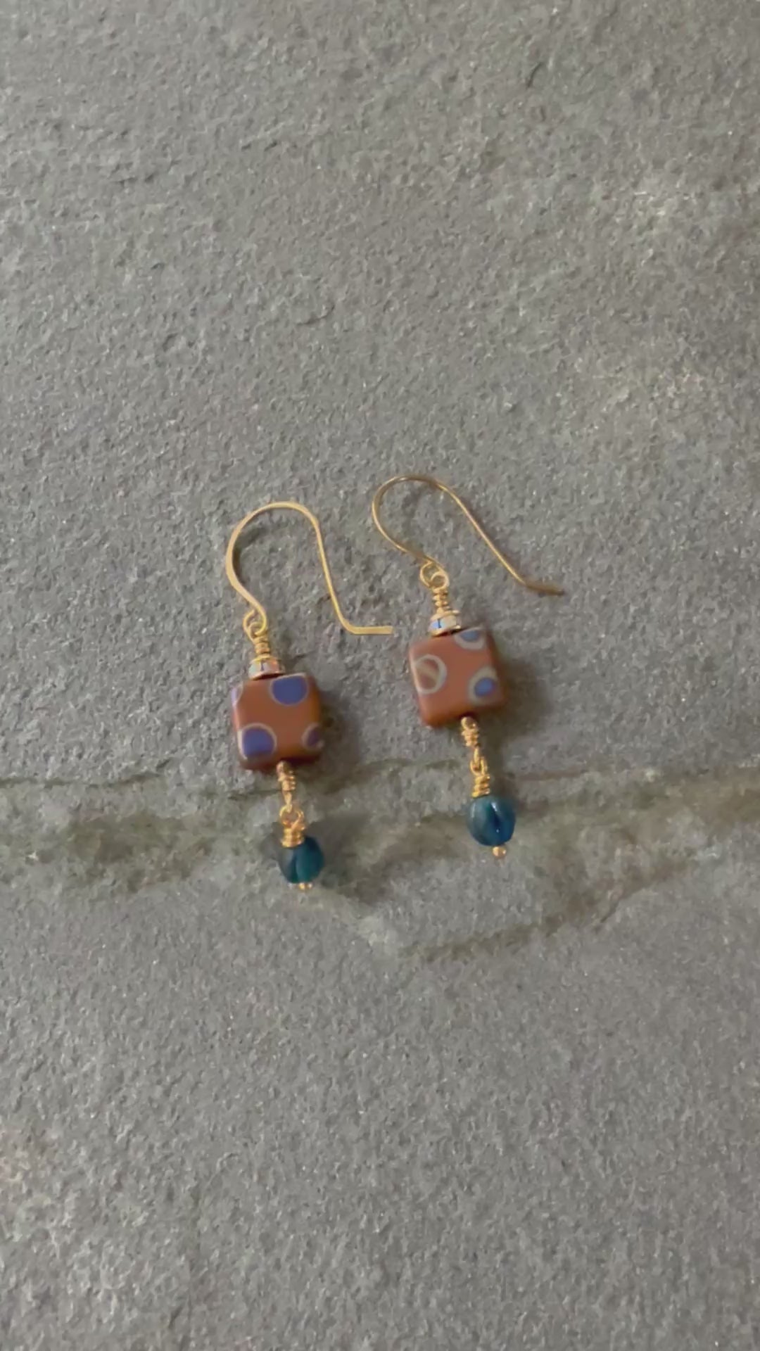 Beautiful Lightweight Geometric Handmade Earrings, Czech Glass, Brass Ear Wires, Rhinestone Gold Plated Rondelles