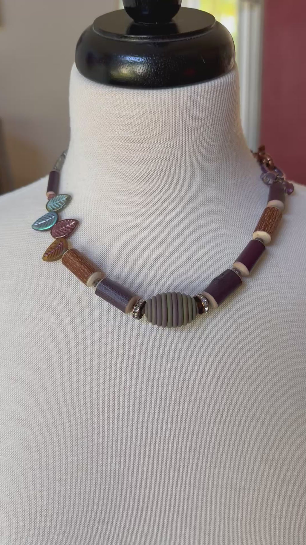 Ode to Autumn Necklace - Handmade Artisan Polymer Clay, Natural Wood