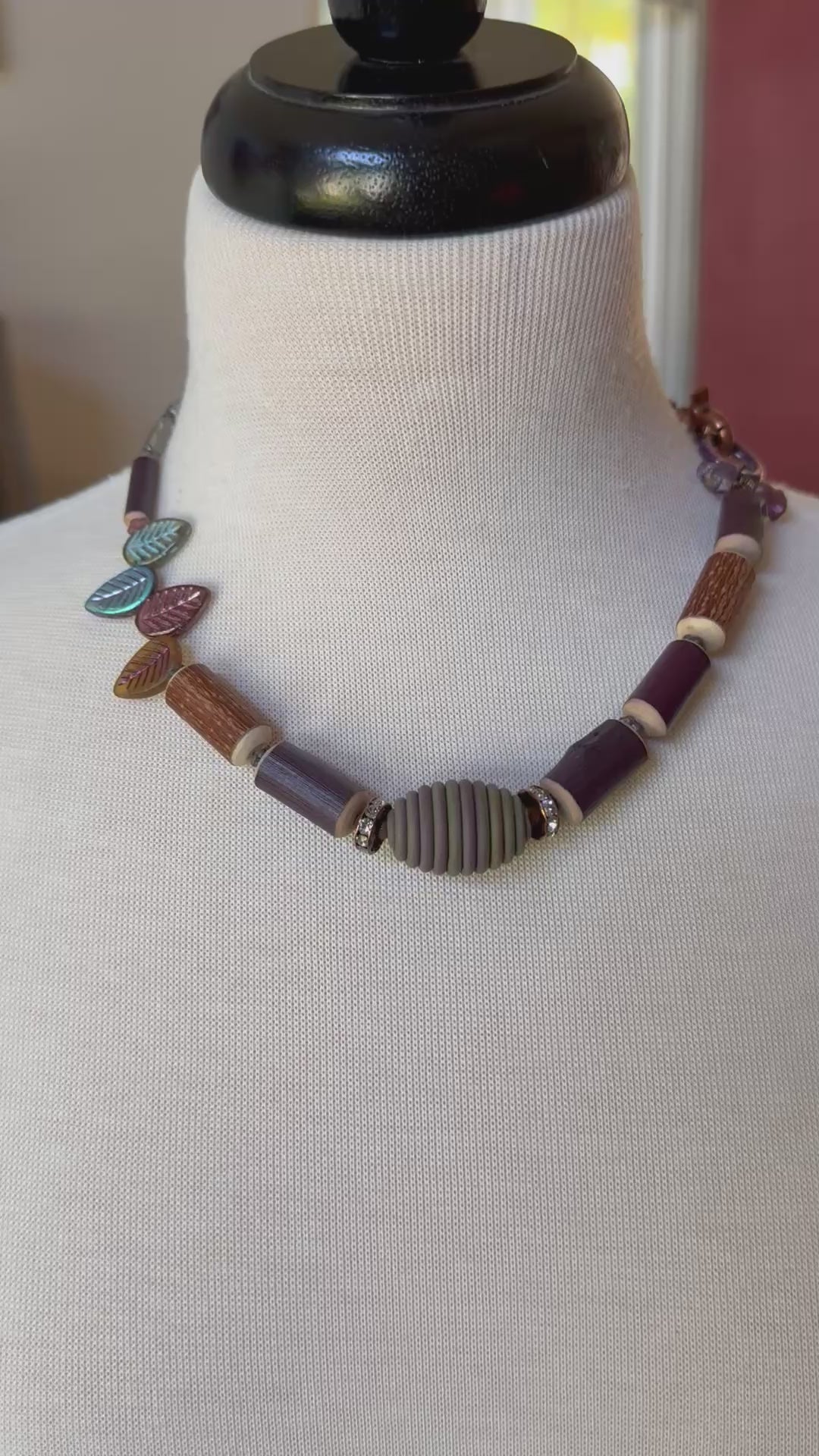 Ode to Autumn Necklace - Handmade Artisan Polymer Clay, Natural Wood