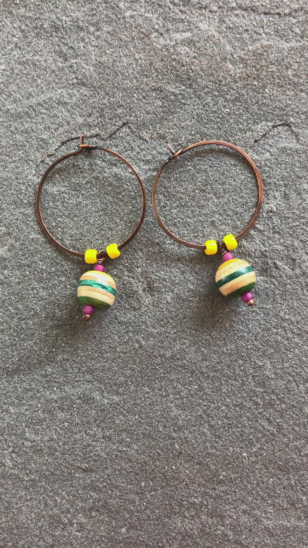 Recycled Skateboard Dangle Hoop Handmade Earrings, Yellow, Hot Pink, Green