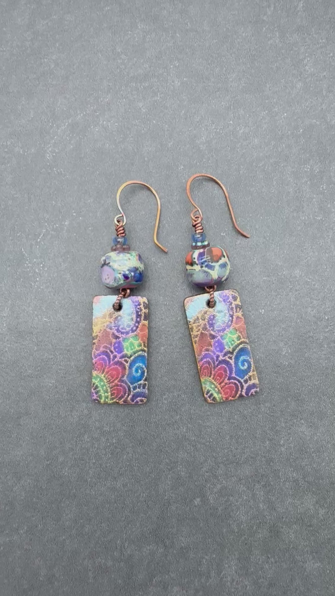 Groovy Handmade Earrings - Artisan Lampwork Glass, Artisan Polymer Clay Retro Charms