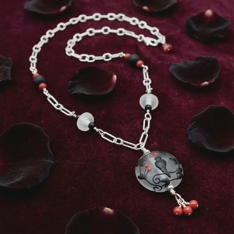 The Raven Necklace - Artisan Lampwork Glass & Sterling Silver Chain