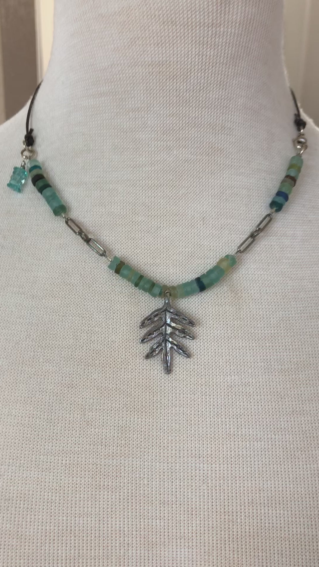 Ancient Roman Glass Handmade Beaded Necklace. Sterling Silver and Aqua Blue Roman Glass