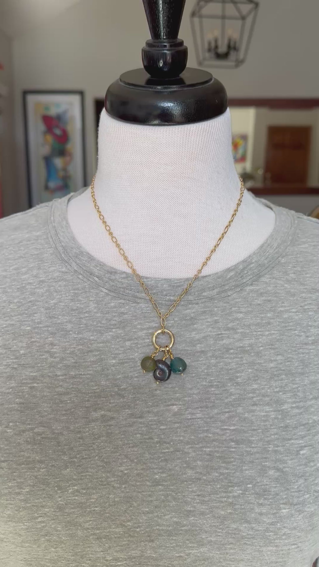 Tidal Pool Necklace - Ammonite, Apatite, Czech Glass and Gold Plated Chain | Handmade Jewelry | Ruby Acorn