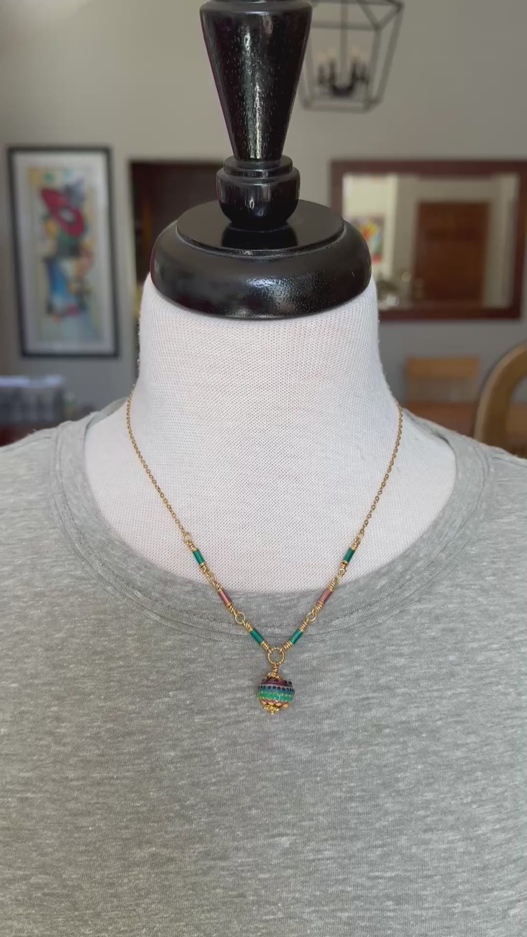 Tropical Breeze Necklace - Artisan Lampwork Glass, Enamel Tubes, 18K Gold Plated Chain | Handmade Jewelry | Ruby Acorn