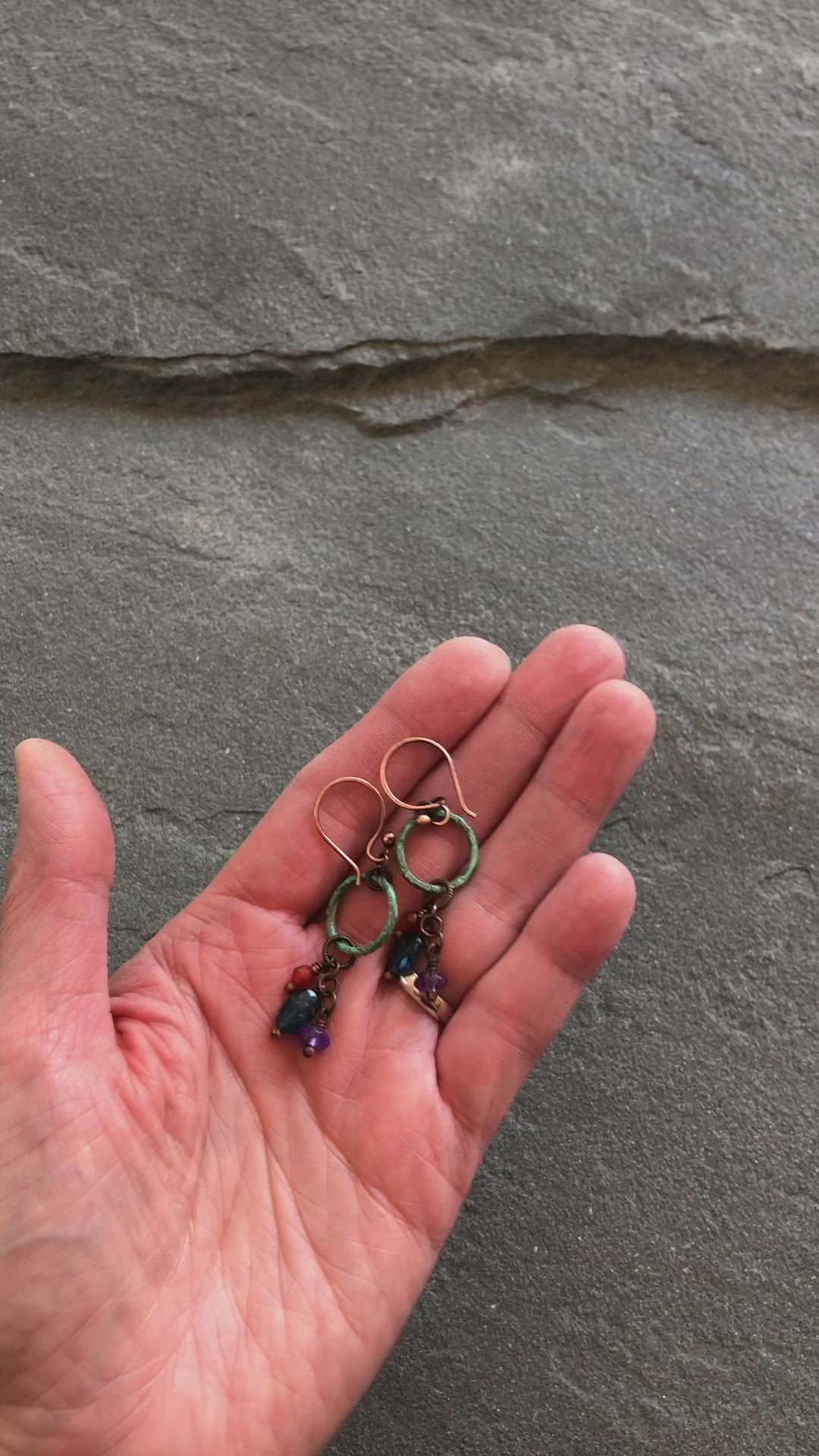 Denim Days Handmade Dangle Earrings, Amethyst, Apatite, Carnelian, Unique Mixed Media