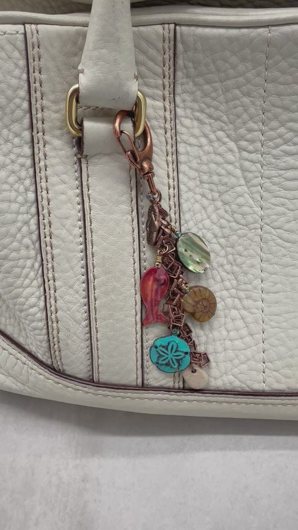 A Day at the Beach Handbag Charm - Handmade with Abalone, Copper & Czech Glass | Handmade Jewelry | Ruby Acorn