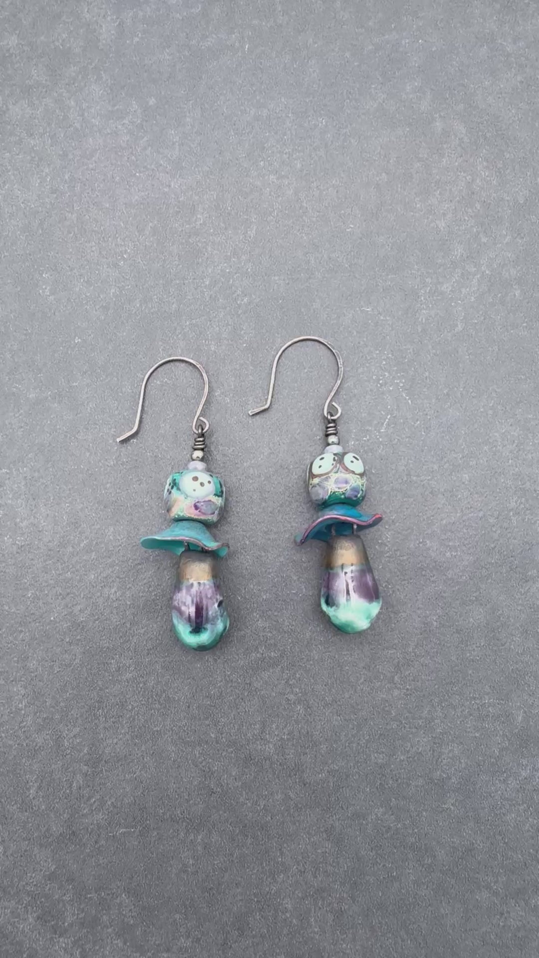 Aqua Violet Dangle Earrings - Handmade Artisan Lampwork Glass Artisan Ceramic