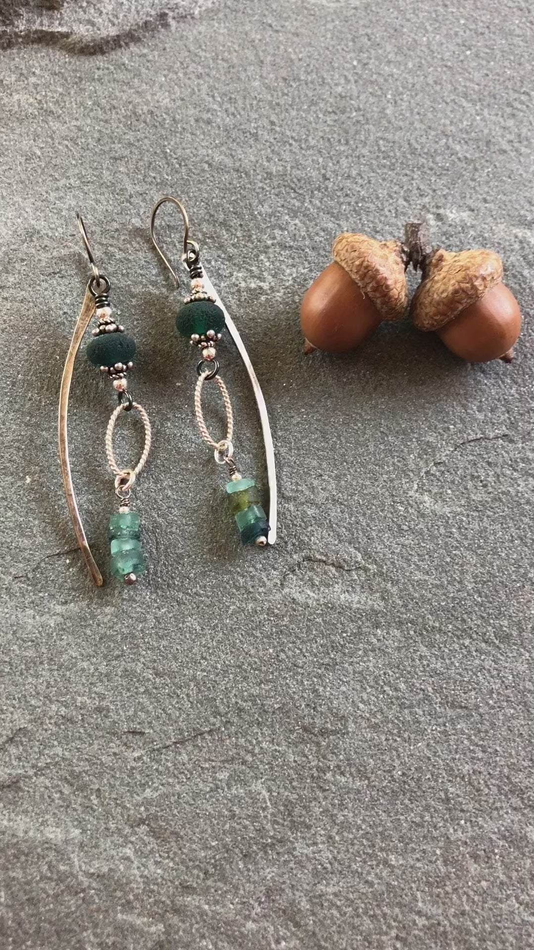 Roman Glass Blue Handmade Dangle Earrings, Artisan Etched Aqua Blue Lampwork Glass, Sterling Silver
