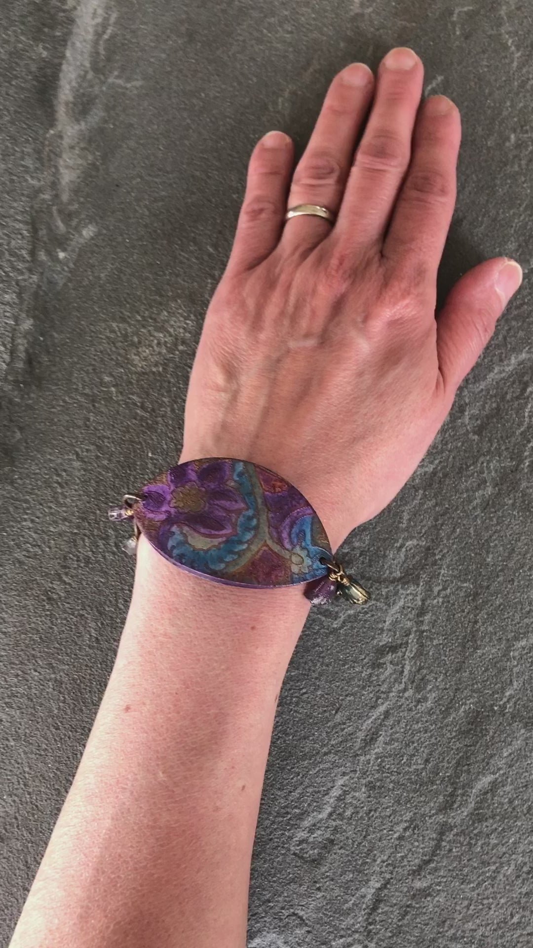 So Boho Handmade Beaded Bracelet with Artisan Polymer Clay Cuff focal and Czech Glass