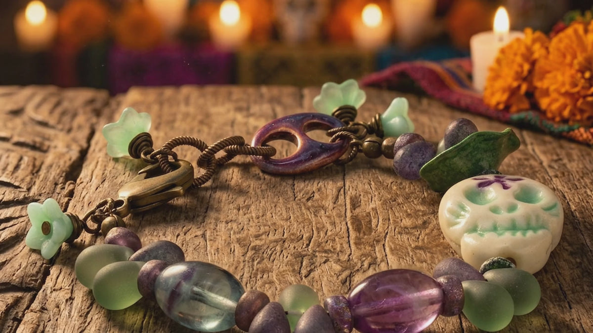 Video of Mardi Gras Bracelet in a Day of the Dead atmosphere.