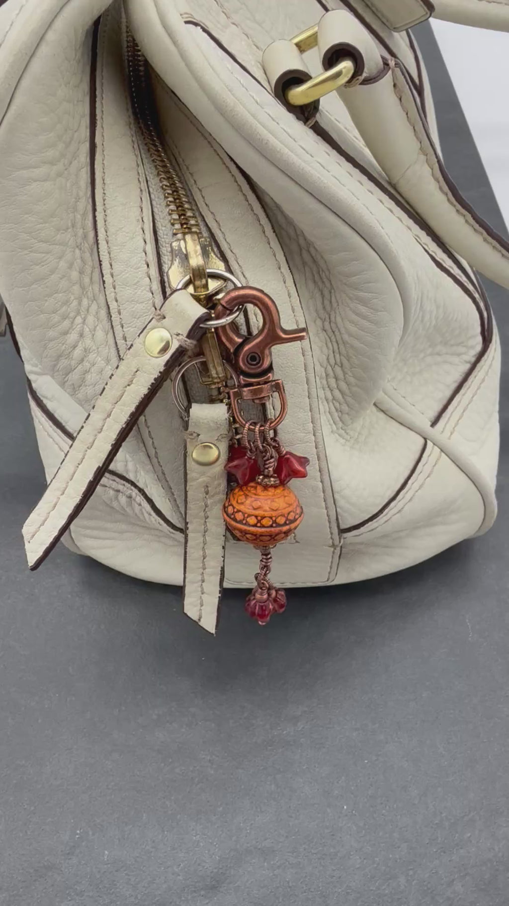 Video of a Chili Pepper red handbag charm with colorful charms and copper swivel lobster claw - handmade with love by Ruby Acorn