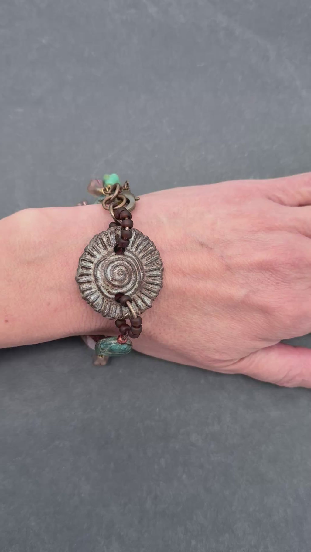 Handmade Beaded Bracelet - Rustic Charm, Earth Tones, Artisan Ceramic and Natural Stone