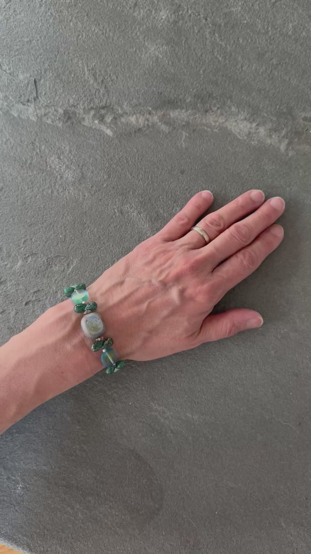Blue Skies Handmade Beaded Bracelet with Czech Glass, Rainbow Amazonite and Stainless Steel
