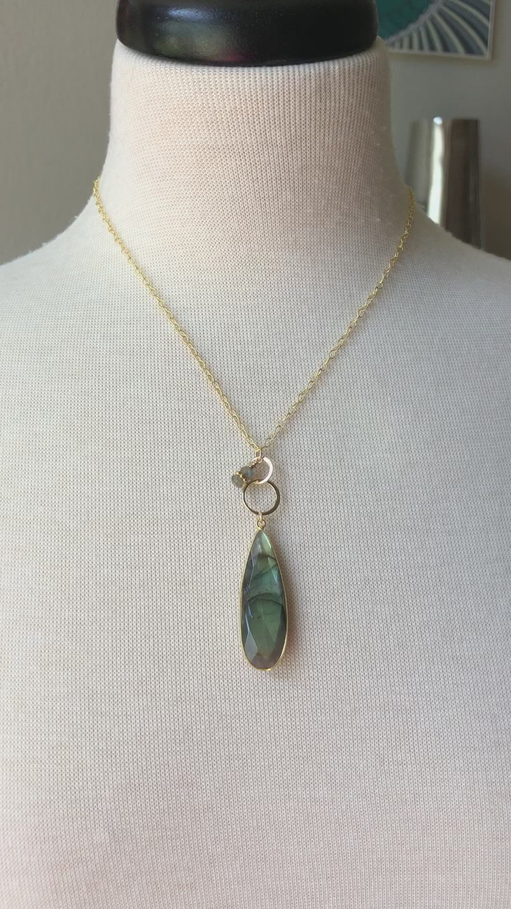 Golden Days Handmade Necklace. Labradorite Wrapped in Vermeil Focal, 14kt Gold Plated Gold Filled Cable Chain
